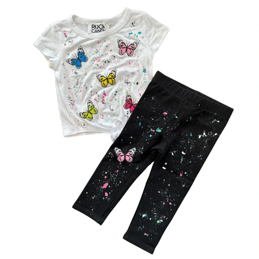 Rock Candy Butterfly Splatter T-Shirt & Leggings Set Size 12M Multicolor NWT